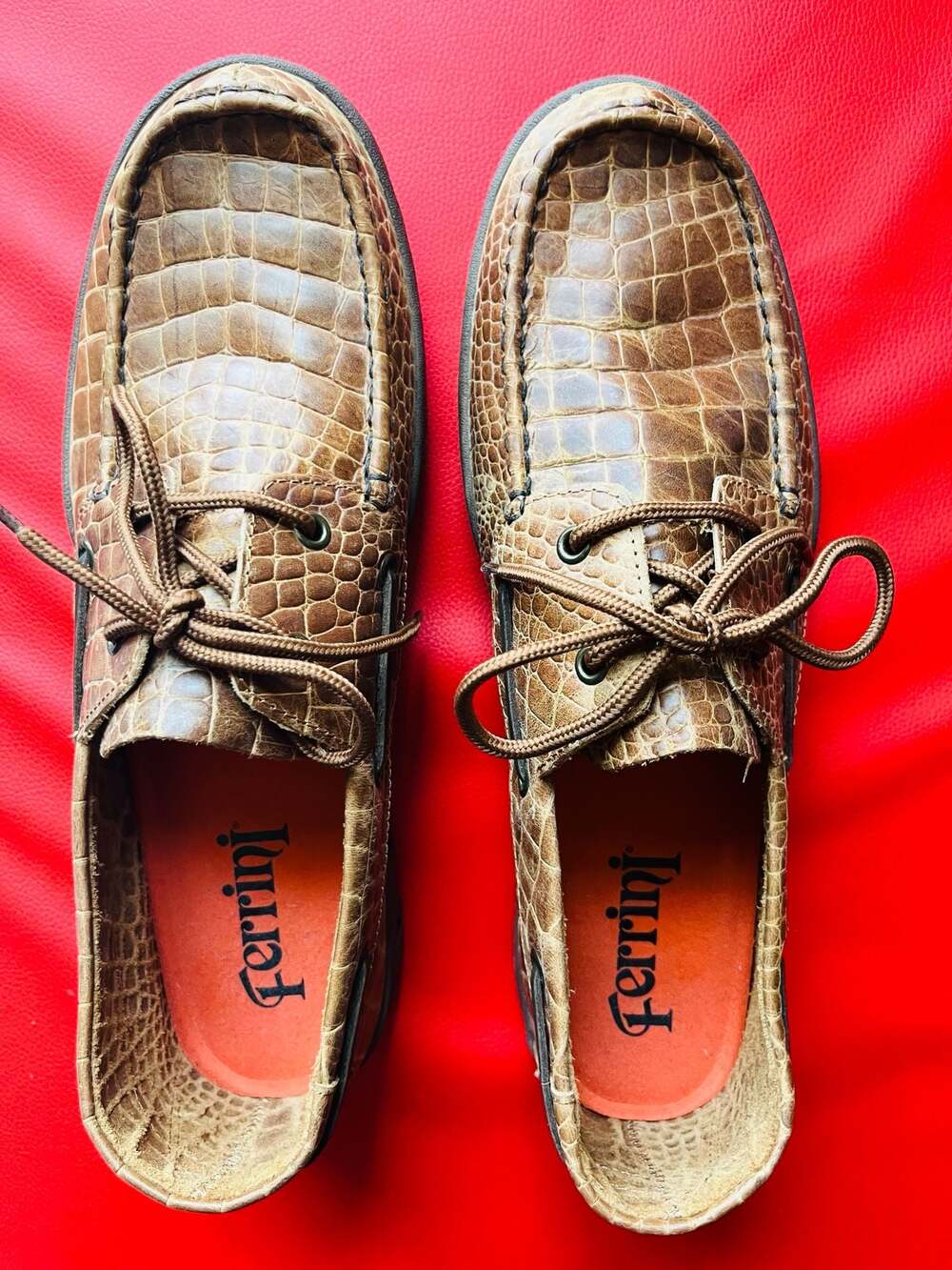 Ferrini Men’s Brown Alligator Belly Print Leather Loafers Western Exotic Boat Sh